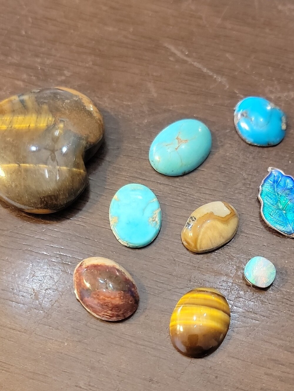 Polished Turquoise and Stone Cabochon Set - Blue and Brown Accents